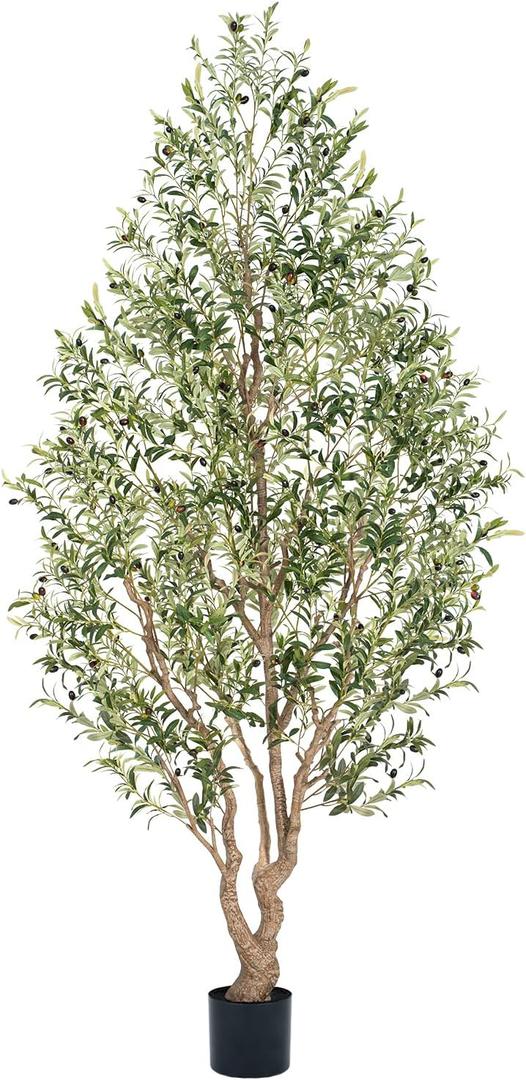 7ft Faux Olive Tree - Large Artificial Olive Tree with Realistic 1513 Leaves and 122 Olives - Lush and Elegant Fake Olive Tree with for Indoor Outdoor Office Living Room Decor