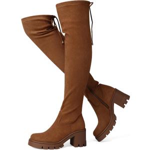 CELLENZ Women Thigh High Boots: Brown Platform Over The Knee High Size 10