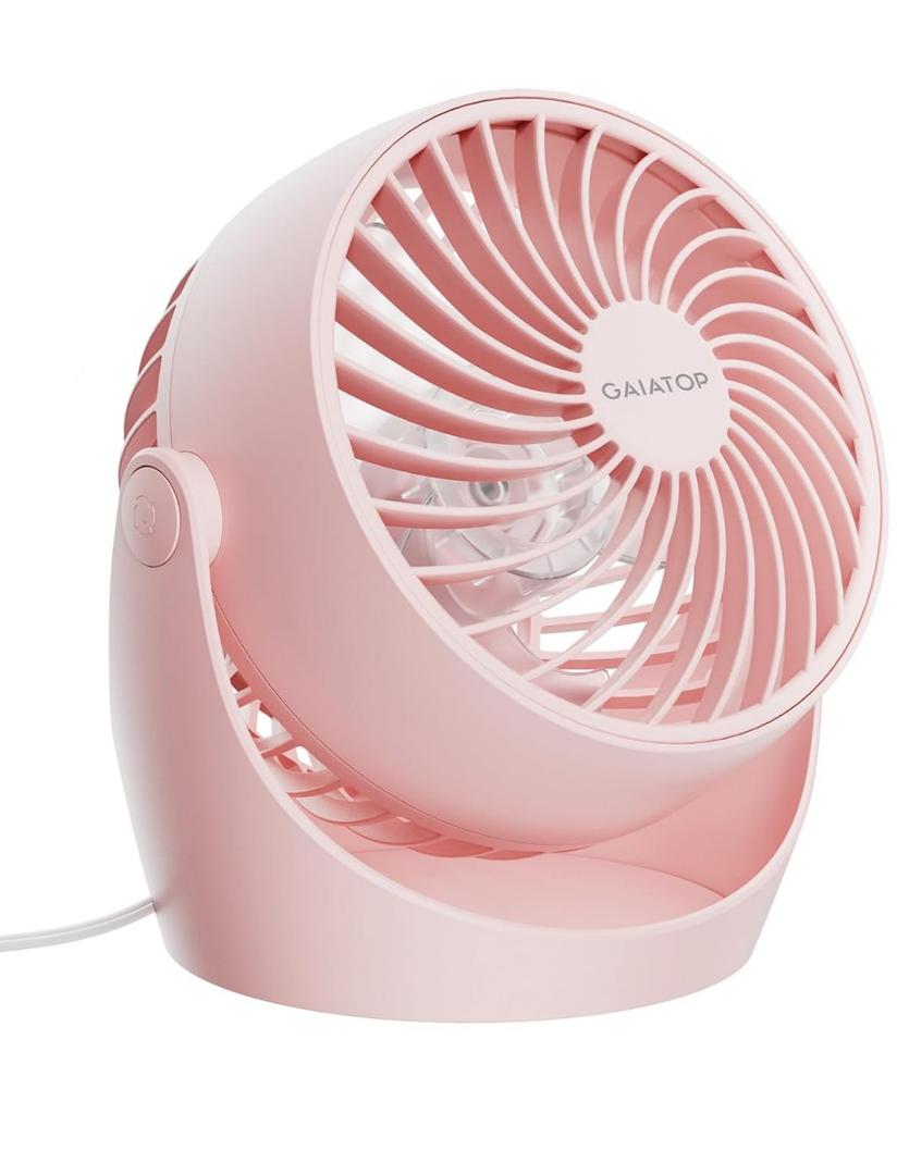 Gaiatop Desk Fan, 5-Inch Portable Electric Table Desktop Air Circulator Fans, Small but Powerful with 3 Speed 360° Adjustable Tilt for Cooling Home Dorm Office Bedroom Bathroom Kitchen, Pink