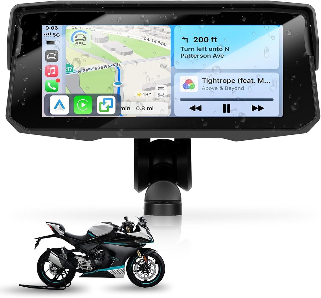 Motorcycle Carplay Screen GPS Navigation System with Wireless Carplay and Android Auto, Portable Car Play for Moto Waterproof 6.86 inch HD Touch Screen with Bluetooth Mirror Link Support TF Type