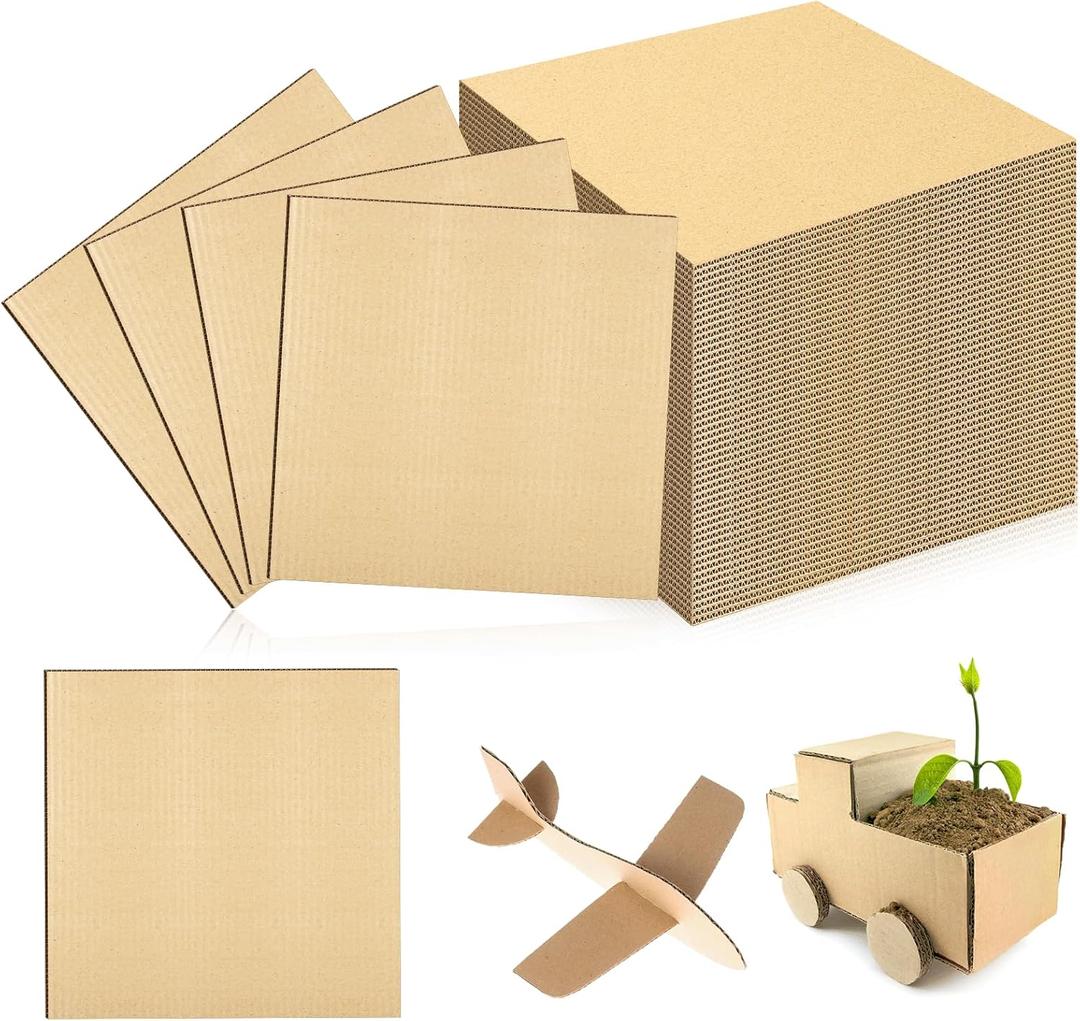 50 Pack Corrugated Cardboard Sheets, 12 x 12 Inch, Flat Square Inserts, Corrugated Cardboard Insert Pad, Flat Square Separators for Shipping, Packing Mailing DIY Crafts