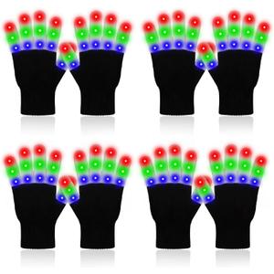 4 Pairs LED Gloves Girls Boys Toys Age 8-12 Years Old Light Up Gloves for Kids Teens and Adults Halloween Christmas Valentines Easter Birthday Parties Gifts for Kids Friends Parents Couples (Medium)