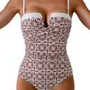 Aidonger Women's Push Up Wrap Swimsuit Tummy Control One Piece Bathing Suits Bandeau Color Block Slimming Swimwear, S