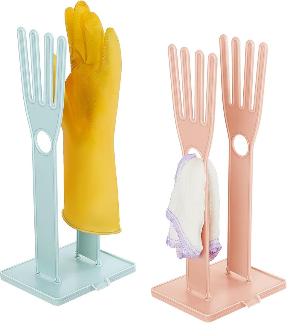 Nuenen 2 Pieces Kitchen Glove Holder Glove Drying Rack Dryer Plastic Mitten Rubber Rack Sink Stand Towel Hanger Reusable Towel Storage Holders for Sponge Food Bag Organizer, Pink and Blue