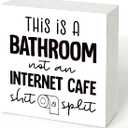 5 x Funny Sarcastic Bathroom Toilet Decor Signs, Home Bathroom Decor, Washroom Wooden Block Signs, Rustic Wood Plaque Box Sign for Home Office Restroom Toilet Shelf Table Decoration