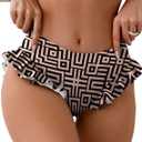 ZAFUL Women Mid Waist Bikini Bottoms Ruffles Full Coverage Swimsuit Bottom Swim Briefs Bathing Suit Bottoms (Medium, 0-khaki Maze)