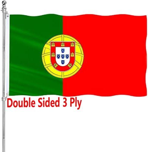 Portugal Flag 3x5 Foot Double Sided Portuguese Flag for Outdoor Car Wall Heavy Duty 3 Ply 210D Polyester Portugal National Flag Banner with Durable Canvas Header and 2 Brass Grommets