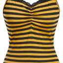SOLY HUX Women's Y2k Tank Tops Striped Lace Trim Cami Tops Summer V Neck Fitted Camisole Shirts (Yellow, S)