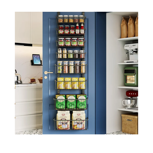 Over The Door Pantry Organizer, 8-Tier Over The Door Organizer with Adjustable Baskets, Metal Hanging Spice Rack for Pantry Organizers and Storage, Suitable for Kitchen Laundry Room & Bathroom, Black