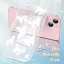 Compatible for iPhone 15 Case, Pretty Butterfly Print Three-Dimensional Wave Clear Case for Girls Women, Soft Full Package Anti-Fall Cover for iPhone 15, White Butterfly