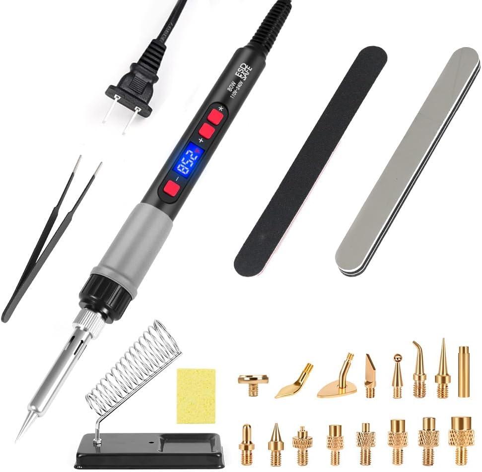 3D Printer Smoothing Tool Kit, MecRecare 80W Heat Set Insert Tool LCD display Digital Soldering Iron with Heat Insert Brass Nut Kit & Soldering Tips-3D Pringting Parts & Accessories