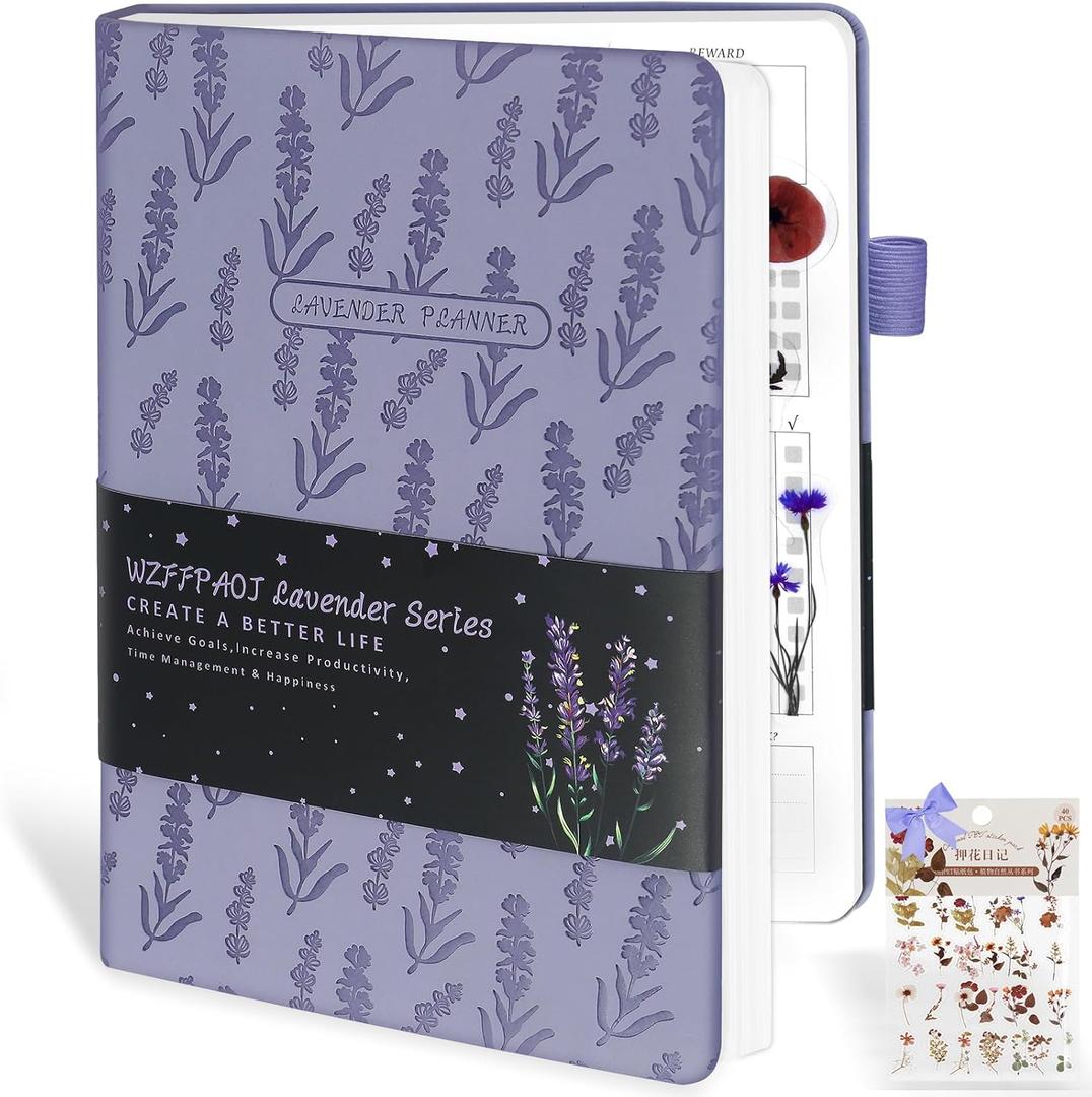 Undated Luxurious Weekly & Monthly Planner to Increase Productivity Hit Your Goals, Organizer Notebook Gratitude Journal Time Management Start Anytime, A5, Lasts 1 Year (Light Purple)