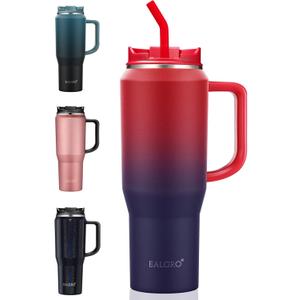 40 oz Tumbler with Handle, Insulated Tumblers with Lid and Straw, Large Metal Sports Water Bottle Jug, Thermal Stainless Steel Travel Coffee Mug Cup, Dark Rainbow (40 Ounces)
