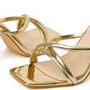 Mostrin Womens Sandals Strappy Heels for Women Lace Up Square Open Toe Heels Tie Up High Heeled Sandals for Prom, Party, Daily Wear, Gold, 11