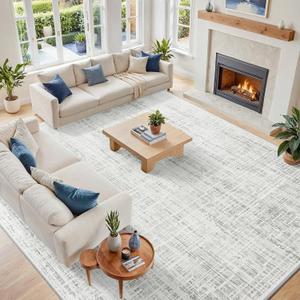 10x14 Area Rugs for Living Room Washable Rug: Anti-Skid Abstract Modern Living Room Rug Soft Thin Carpets Indoor Floor Non-Shedding Carpet for Bedroom Dining Farmhouse Nursery Home Office White Gray