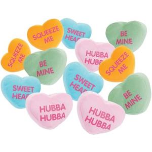 Fun Express 10 Pcs Plush Conversation Hearts - 4 inch - 4 Colors and Messages - Stuffed Valetines Day Toys