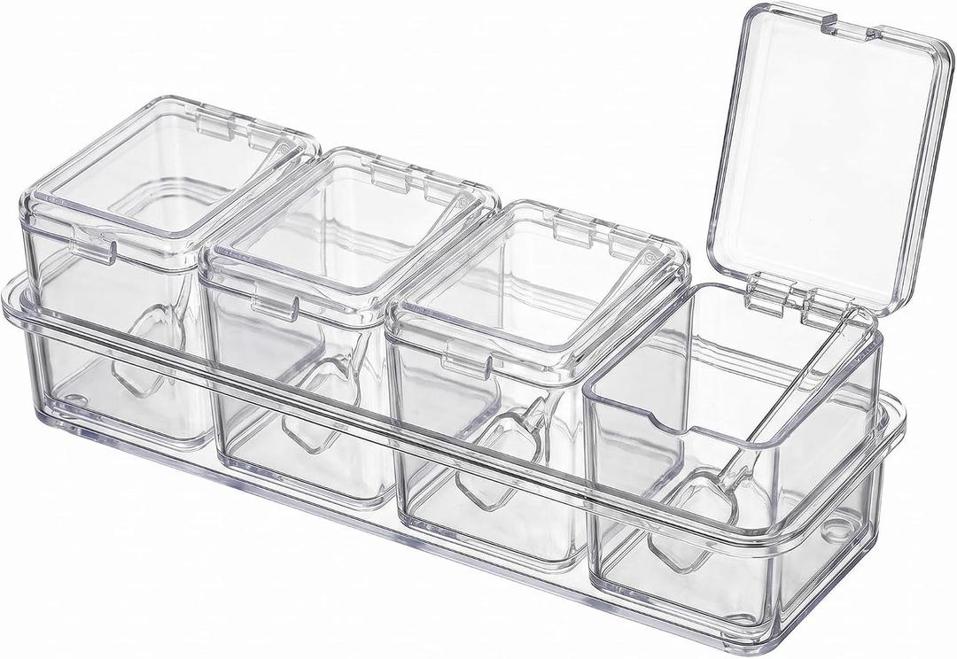 Multi Spice Condiment Pots Set Clear Multi Spice Containers with Spoons for Kitchen Salt Sugar Seasoning Storage
