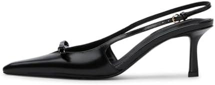 Mattiventon Slingback Heels for Women Kitten Heels Bow Ankle Strap Pointed Toe Heel Sexy Wedding Dress Party Pumps, Size 8.5