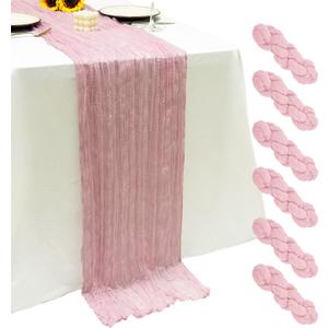 6Pack Light Pink Cheesecloth Table Runner,17 x 108 inch Sheer Cheese Cloth Fabric Table Runner Boho Pink Table Runners Bulk for Wedding,Birthday,Party,Holiday,Home Decor