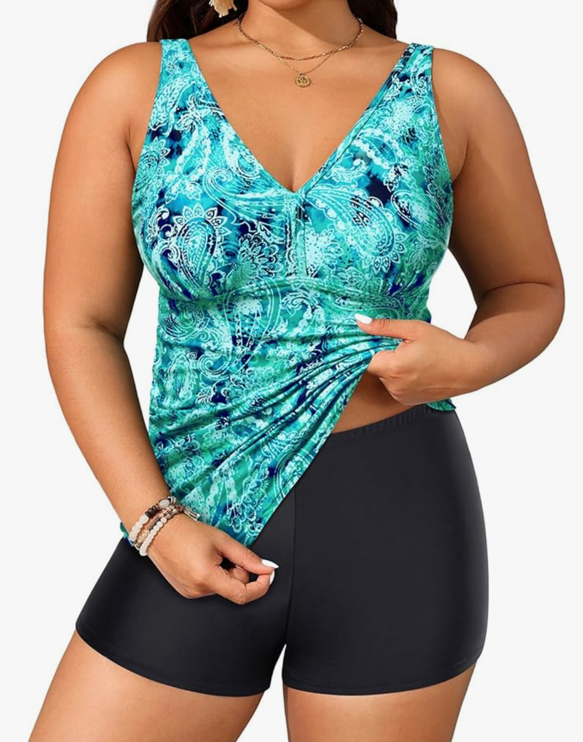 Yonique Womens Plus Size Swimsuits with Shorts Tummy Control Tankini Two Piece Bathing Suits Athletic Swimwear 20W