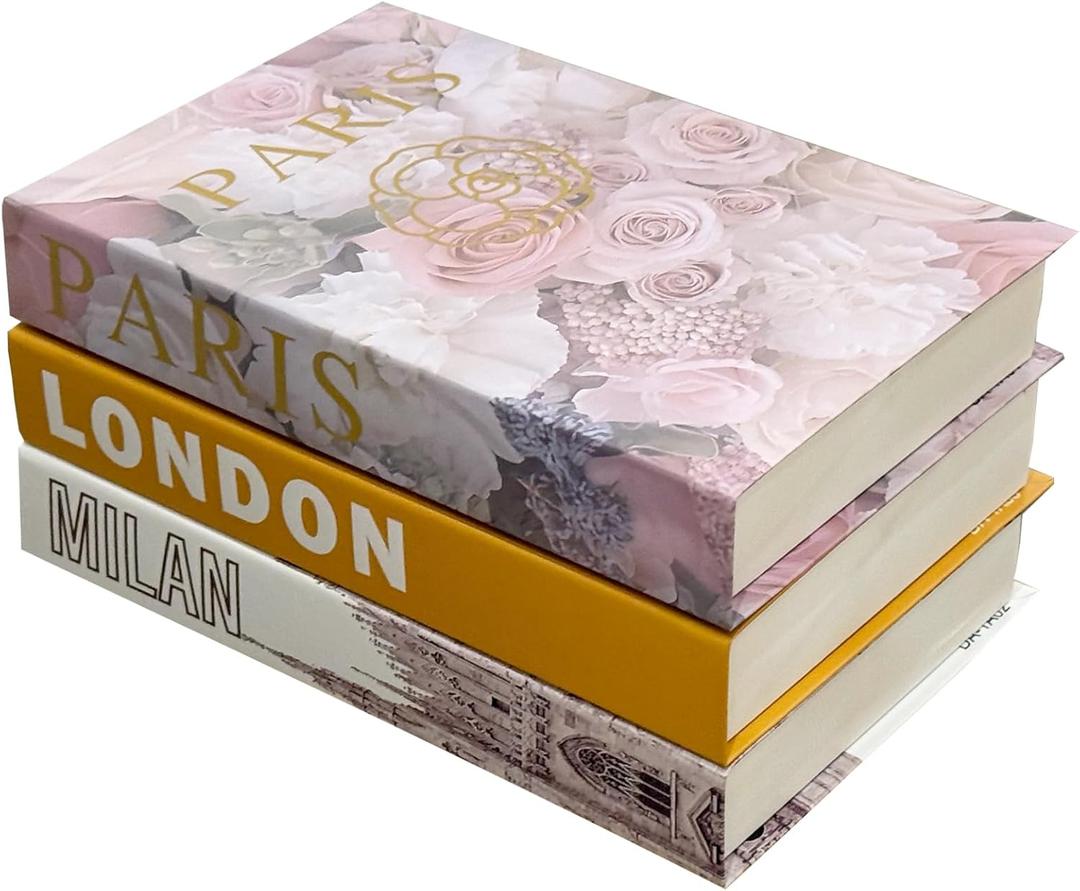 3 Pcs Faux Fashion Books for Home Decoration - Modern Aesthetic Living Room, Entryway, Coffee Table, and Shelf Decor,Fake Book Covers Gift Worthy Set