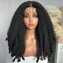 SOKU Afro Curly Lace Front Wig Synthetic T Part HD Transparent Lace Blends Kinky Straight Curly Ends Voluminous Bouncy Hair 20 Inch Natural Black Heat Friendly Black Women Must Have