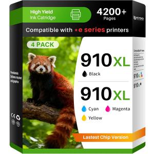 910XL Ink Cartridges Combo Pack 8015e 8025e Compatible for HP Ink 910 910XL ink cartridges Work with OfficeJet 8015e 8025e 8010 OfficeJet Pro 8025e 8028e 8020 8035 Printers (Black Cyan Magenta Yellow)