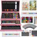 175-Pack Deluxe Wooden Art Set Drawing Painting Kit with 2 Drawing Pads, Acrylic Paints, Colored Pencils, Crayons, Paint Brush, Art Kit in Wooden Case, Gift for Artist, Adults, Teens and Kids (Pink)