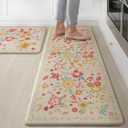 GENIMO Kitchen Mats for Floor 2PCS, Cushioned Kitchen Rugs Non Slip Washable, Anti Fatigue Mat Waterproof, Comfort Standing Mat Rug for Office, Home, Sink, Laundry, 17.3"x47"+17.3"x30", Beige