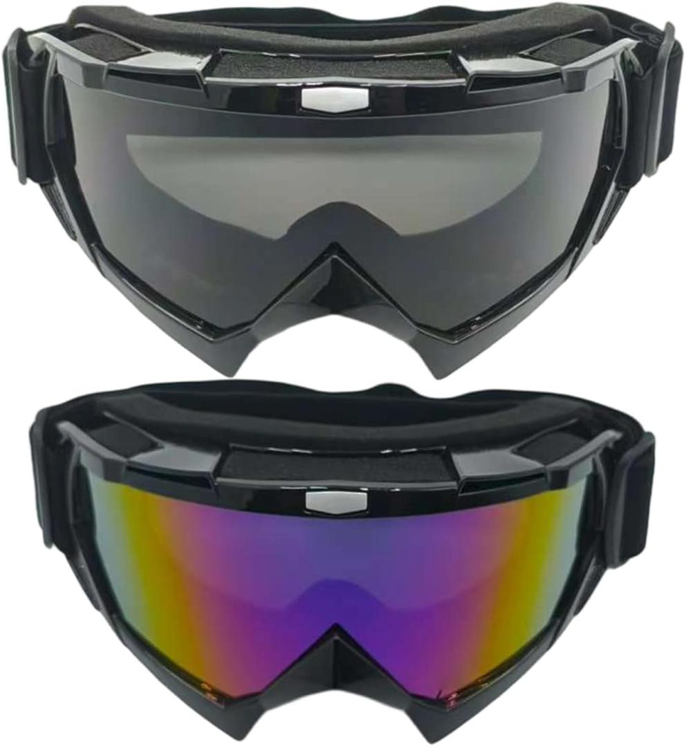 2 Pack Motorcycle Dirt Bike Goggles for Men Women, MX UTV Racing Riding Windproof Dustproof Goggles, Off Road Goggle (Black Frame Colored Lens and Black Frame Gray Lens)