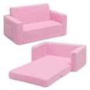 Delta Children Cozee Flip-Out Sherpa 2-in-1 Convertible Sofa to Lounger for Kids, Pink