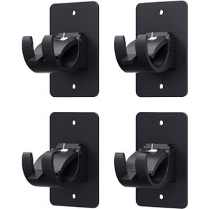 4 Pieces Self Adhesive Curtain Rod Bracket, Universal Plastic Curtain Rod Holders, No Drill Curtain Rod Brackets Curtain Rod Hooks for Bathroom, Bedroom, Livingroom, Kitchen (Black)