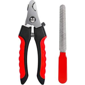 Dog Nails Clippers Trimmer with Safety Guard to Avoid Over-Cutting, Razor Sharp Blades with Bonus Dog Nail File, Cat Claw Clippers with Sturdy Non Slip Handles for Pets Dog CatRed & Black