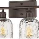 zeyu 4 Light Fixtures for Bathroom Above Mirror, Vintage Vanity Lighting Fixtures, Oil Rubbed Bronze Finish with Clear Hammered Glass, ZJF63B-4W ORB