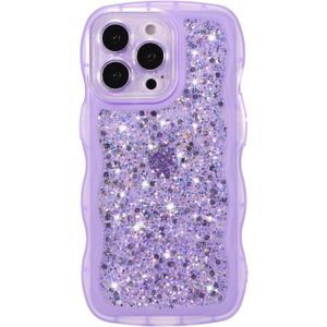 ZTOFERA for iPhone 12 Pro Max Case 6.7", Cute Curly Wavy Design with Glitter Sequins,Luxury Aesthetic Bling Sparkly Shockproof Protective Phone Case for iPhone 12 Pro Max-Glitter Purple