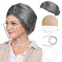 Grandma Costume Kit. Wig Glasses Pearls and Pencil