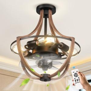 Ceiling Fan with Lights and Remote,Farmhouse Fandelier Ceiling Fan with Lights Flush Mount,Remote Control Bedroom Ceiling Fans 16.5 inch,Large Ceiling Fan for Living Room,Foyer,Dining Room