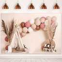 6x4ft Baby Girls Cake Smash Backdrop Pink Boho Balloon Tent Girl 1st Birthday First One Year Old Birthday Party Decor Photo Background Photoshoot Props