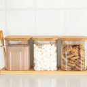 Glass Containers with Bamboo Lids Set, 2 Pack 15oz Square Jars