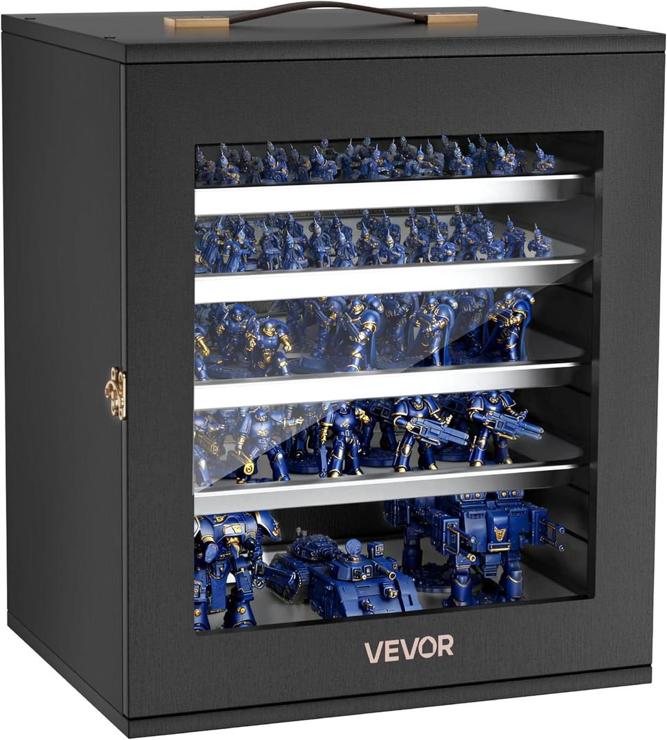 VEVOR Miniatures Storage Case for Warhammer 40k, Fits 1000-1500 Scale Models, Wooden Miniatures Display Holder with 5 Tray, Clear View Miniature Transport Case for Collectibles (Minis Not Included)