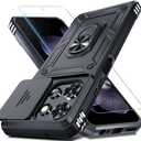 Janmitta for Moto G 2026/2025 Case,Moto G Play 2026 Case Built in Slide Camera Lens Cover+Screen Protector+Finger Ring Holder Kickstand,Heavy Duty Shockproof Full Body Protective Phone Cover,Black