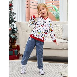 Disney Mickey and Friends Family Matching Christmas Hooded Sweatshirt Casual Mickey Snow Pattern Long Sleeve Pullover Hoodies, 6-7yrs, Red and White