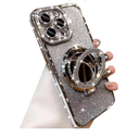 Magnetic Kickstand Glitter Case for iPhone 14 Pro Max,[Compatible with Magsafe] Bling Sparkly Rhinestones with Camera Protector & Makeup Mirror Women Girls Case for iPhone 14 Pro Max (Silver)