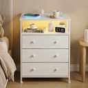 3-Drawer LED Nightstand with Charging Station, White, 15.8"D x 24"W x 29.5"H