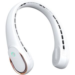 FrSara Neck Fan, Portable Personal Fan Strong Wind, 5200mAh, Air Volume,360 Cooling, No Hair Twisting, Air Volume On 2 Sides, Non-Slip, Quick Charge, Long Use Time, Birthday Gift for Women, Dad, Men (White)