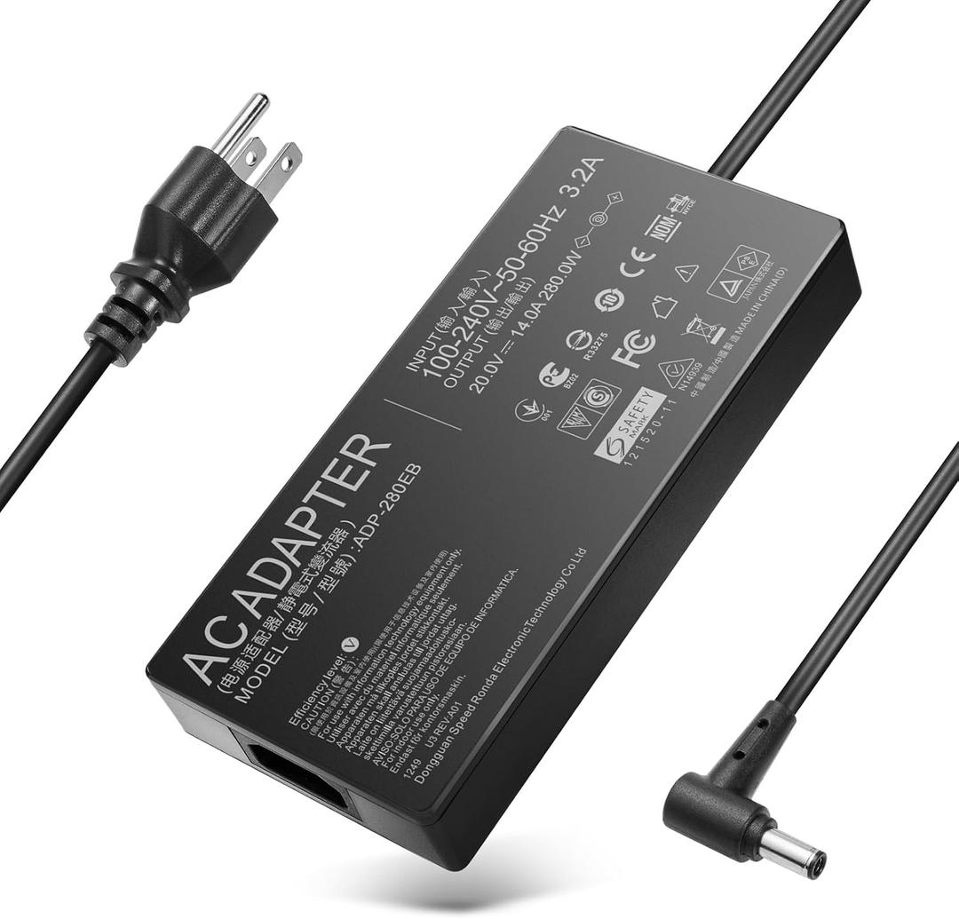 280W 14A 20V ADP-280EB B Charger for Asus ROG Strix G15 G16 G17 G513R G513Q G614 G614J G713R G713Q,ROG Strix Scar 15 17(2022) G532L G533Z G732L G733Z,Hero Scar III G731G G531G G703G ROG Laptop