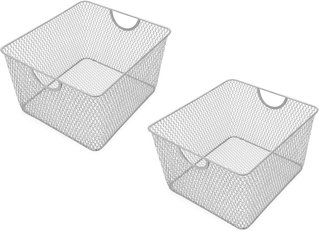 YBM Home Kitchen Pantry Organizer Wire Basket for Shelves, Cabinets, Pantry, Countertop, Mesh Open Storage Bin Metal Basket for Organizing Food Supplies 10 x 9 x 6 Pack of 1, Silver