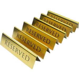 Golden Metal Table Top Reserved Sign for Restaurants, Wedding, Ceremony and Events, Double Sided Tent, 6x1.75 inches (Pack of 6)