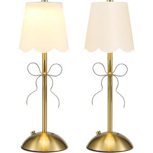 2 Pack Fabric Bow Lamp Three-Color Light Adjustment Golden Bowknot Bedside Lamp with Fabric Lampshade for Princess Rooms Girls' Rooms Pink Party Decoration