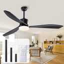 Wood Ceiling Fans with Lights: 52 Inch Outdoor Ceiling Fan with and Lights Remote Noiseless DC Motor 3 Downrods 6 Speeds Timing Reversible Modern Ceiling Fan for Outdoor Patio Indoor Bedroom-Black
